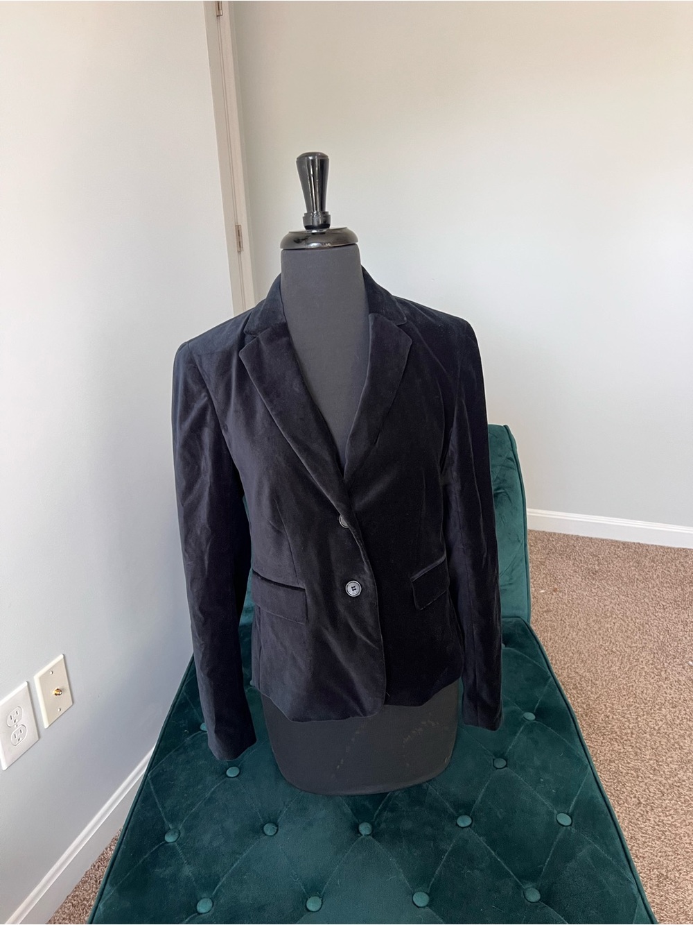 Ann Taylor Women’s Double Button Blazer Jacket Black Velour Sz 4